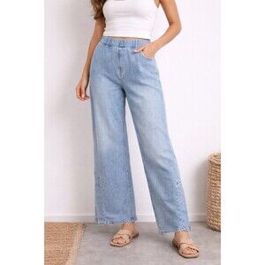 Soft Surroundings Women’s Blue Denim Jeans Wide Leg Split Hem Casual Pants PL